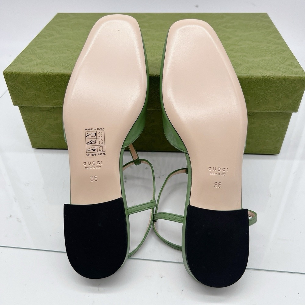 GUCCI Women Ballet Flat DOUBLE G INTERLOCKING LOGO Slingback Green Leather EU 36 - Picture 9 of 11
